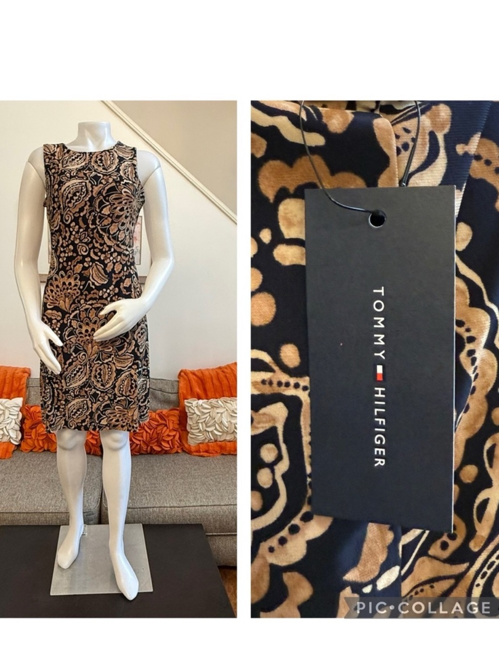 ❣️🆕Tommy Hilfiger Navy & Tan Paisley Print Sleeveless Sheath Dress❣️